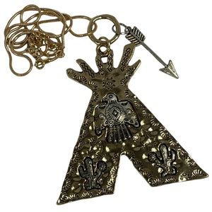 Native American Southwestern Style Teepee Necklace with Cactus bird & Arrow NEW